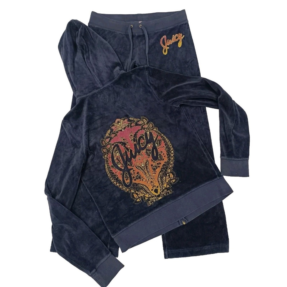 Vintage Blue Juicy Couture Tracksuit Matching Set Large Small Jacket Pants Y2k